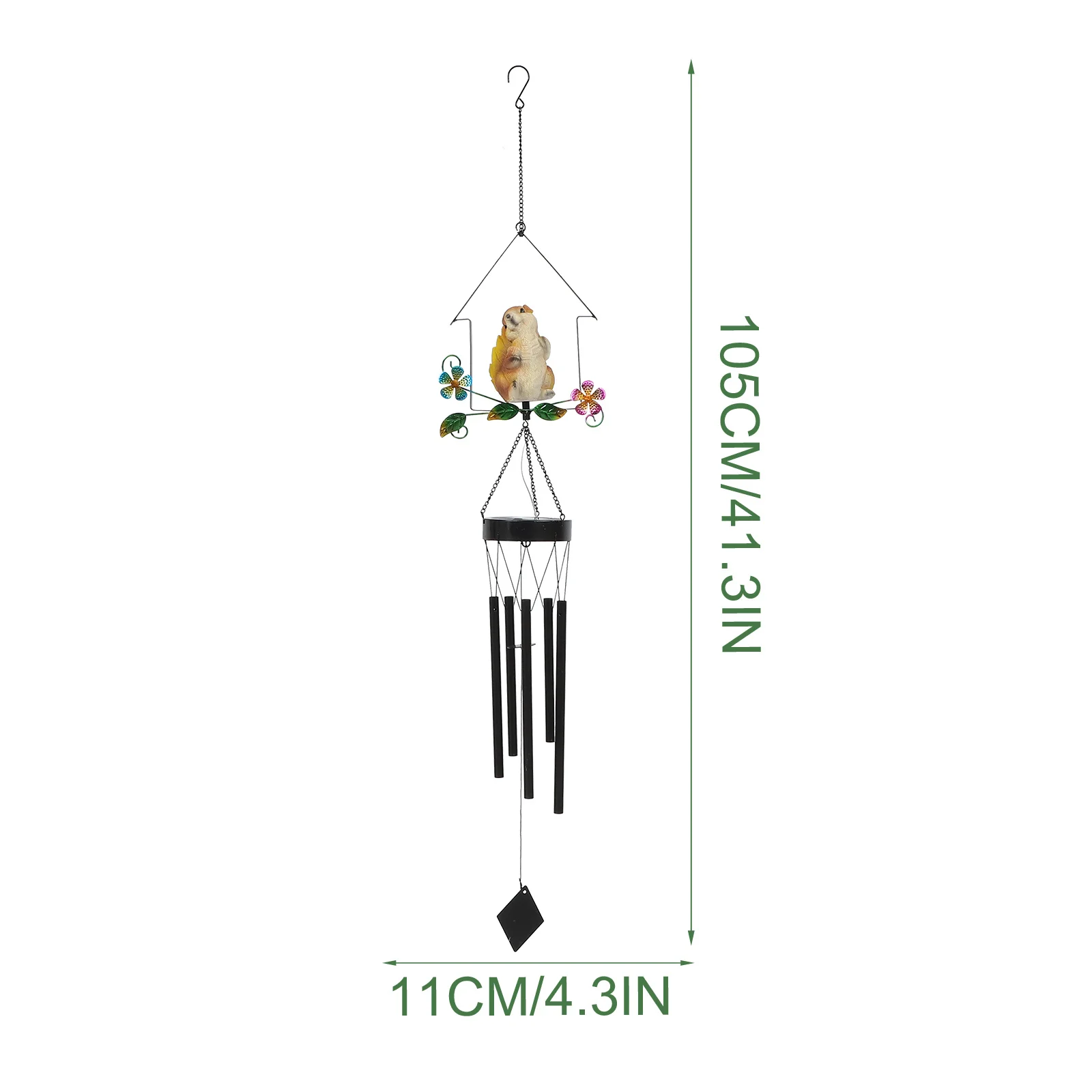 

Creative Solar Wind Chime Pendant for Garden Balcony Yard Decor Squirrel Modeling Resin Iron Hanging Light Outdoor Luminous Wind