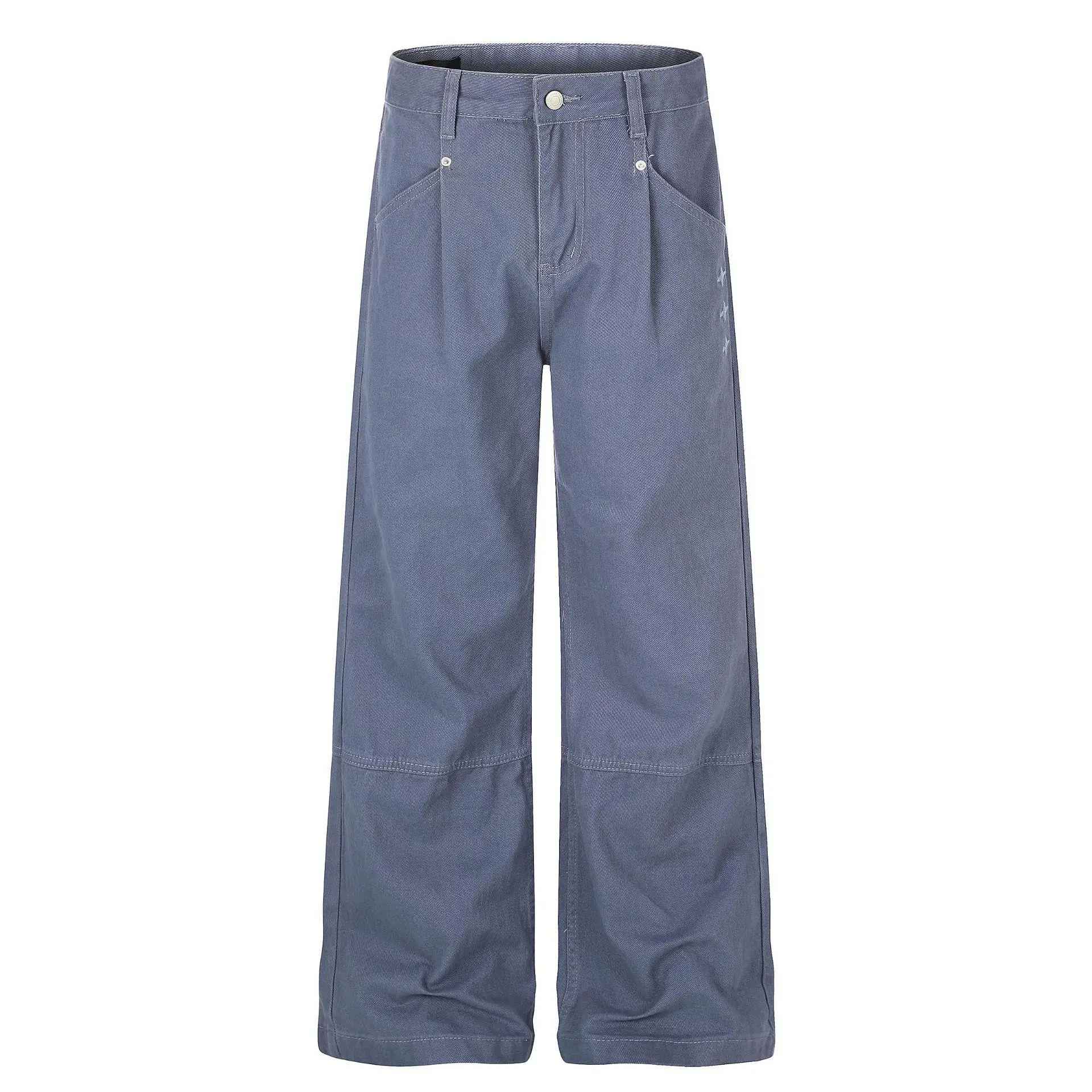 Calças Jeans Americanas Retrô de Perna Larga, Soltas e Retas, Estilo Workwear, Azuis, Casuais, Compridas, para Homens e Mulheres