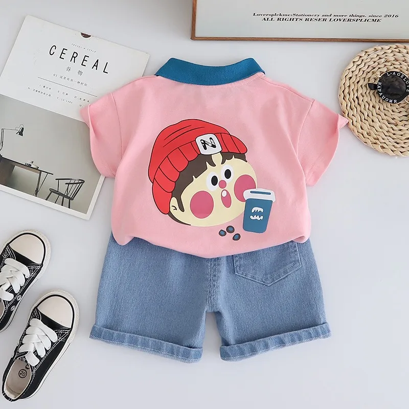 Boys' Summer Children's Clothing Children's Short-sleeved Shirt Set Men's Women's Baby Summer Clothing Cartoon Casual Children