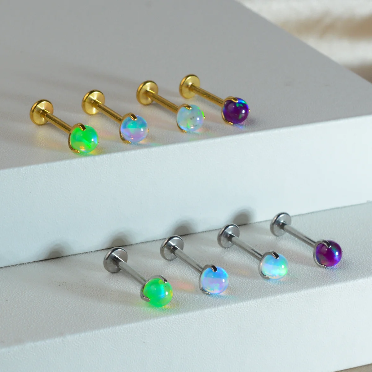 1PC Ttianium Steel Piercing Labret Stud Opalite 16G Externally Thread Stud Earring Ear Tragus Cartilage Flat Helix Daith Jewelry view 3