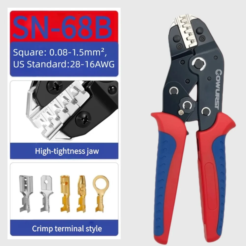 SN-68B Ratel-krimptang Snel verwisselbare matrijzen Antisliphandvat Automotive DIY Elektrische terminal-krimptang