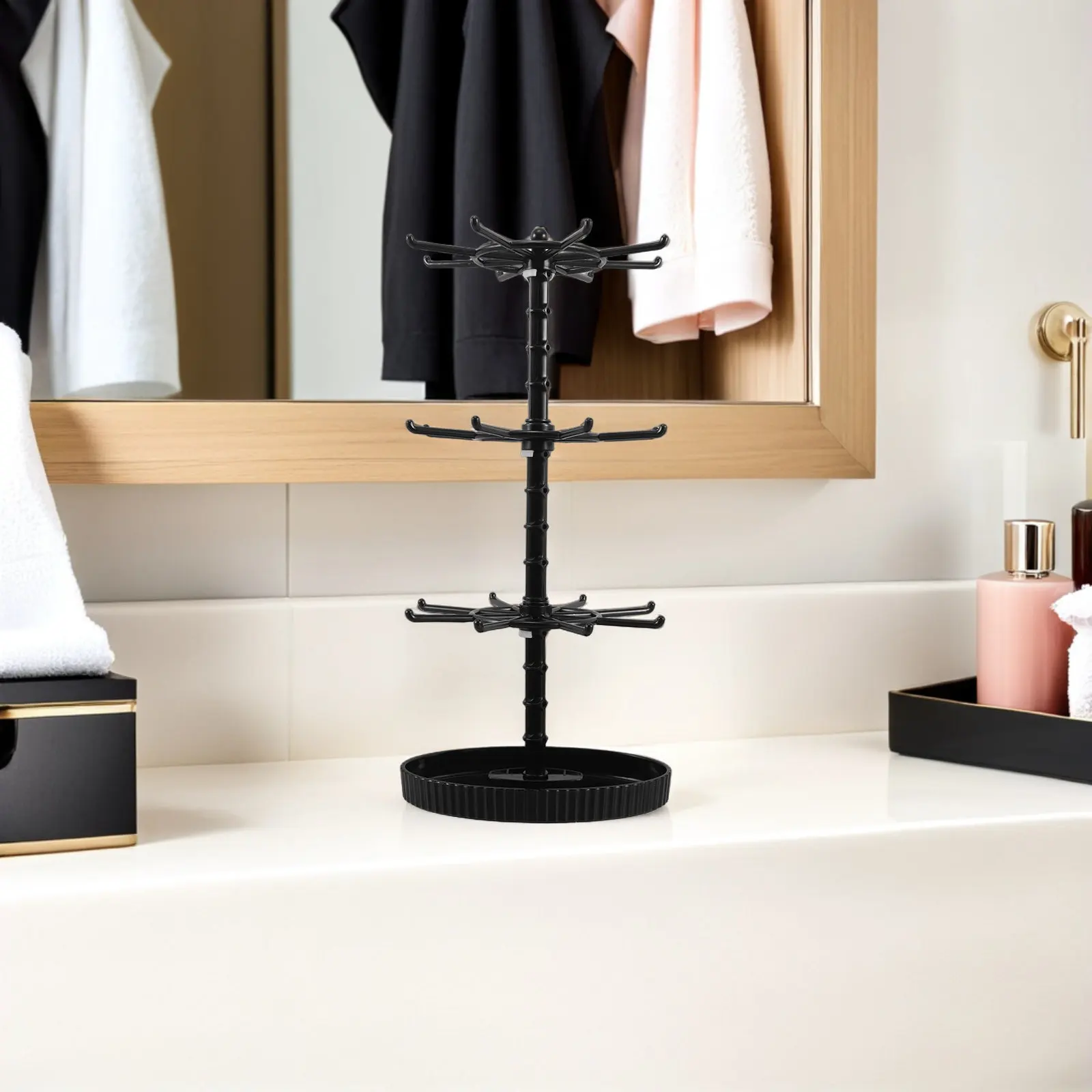 

Rotating Jewelry Organizer Stand 3-Tier Tabletop Necklace Holder Bracelet Keychain Display Rack Tangle-Free Space-Saving