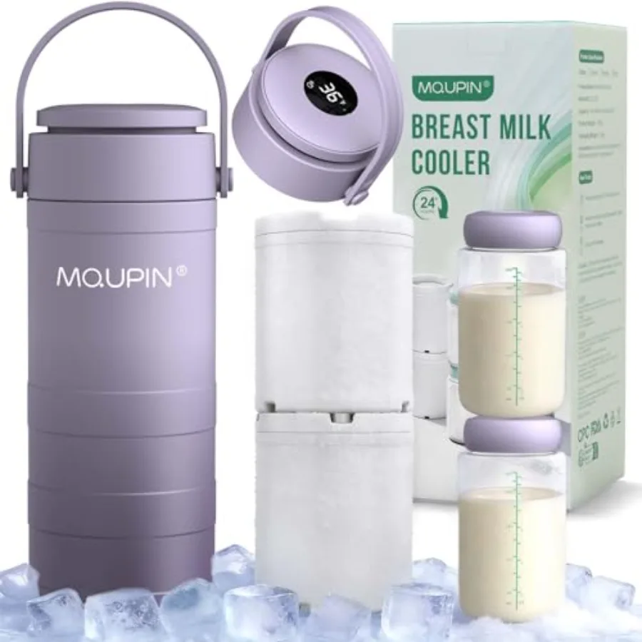 

MQUPIN Breast Milk Cooler 20oz with Temperature Display 24Hours 360° Total Cooling Milk Bottle Storage Cooler Breast Milk Cooli
