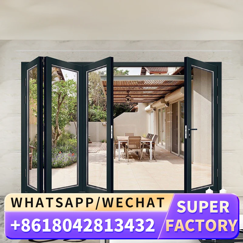 Customized New Products Modern Bi Folding Wind Proof Double Glass Partition Aluminium Folding Door For Residential