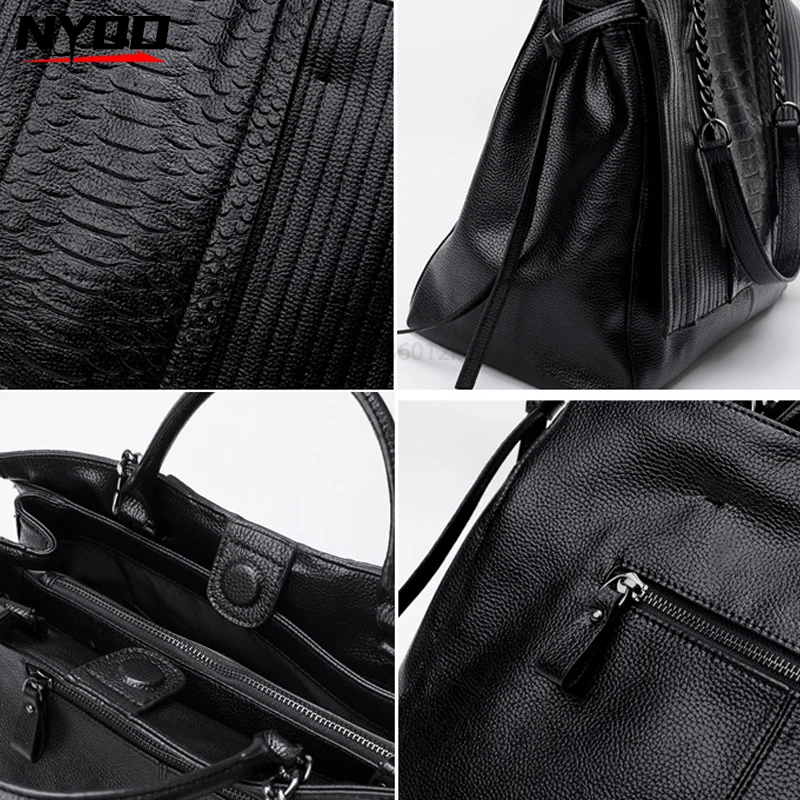 Bolso de mano grande negro de lujo para mujer, bolsos de piel de cocodrilo simples de lujo, bolso de hombro con cadena para mujer, monederos y bolsos