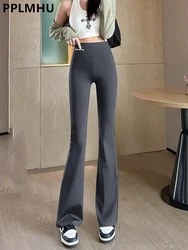 Spring Summer Super High Waist Lenggings Women Korean Casual Slim Flare Pants Streetwear Pantalones Elegant Stretch Spodnie New