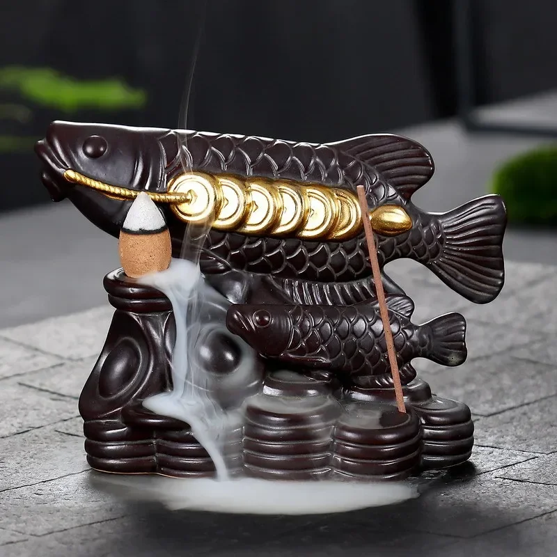 

Керамическая курильница Lucky Fortune Fish, ручная работа, водопад, ароматическая горелка, подставка для благовоний, домашний декор