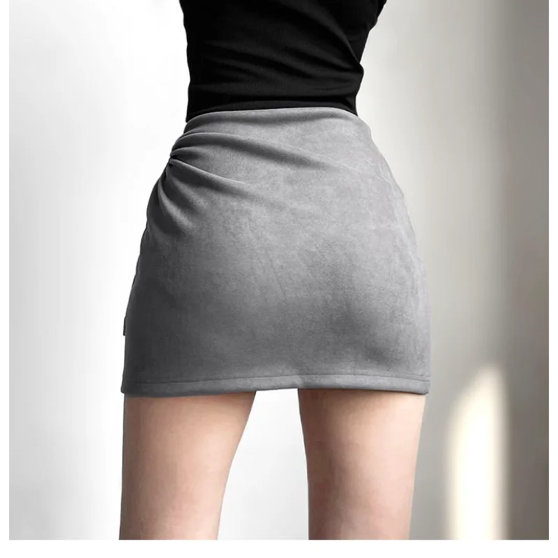 Nova cor sólida feminina emagrecimento rua moda cintura alta saco hip saia com cordão