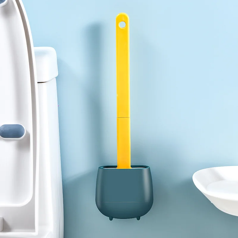 Household Simple Toilet Brush Set Wall Mounted Silicone Blind Spot Toilet Brush Daily Necessities Long Handle Cleaning Brush