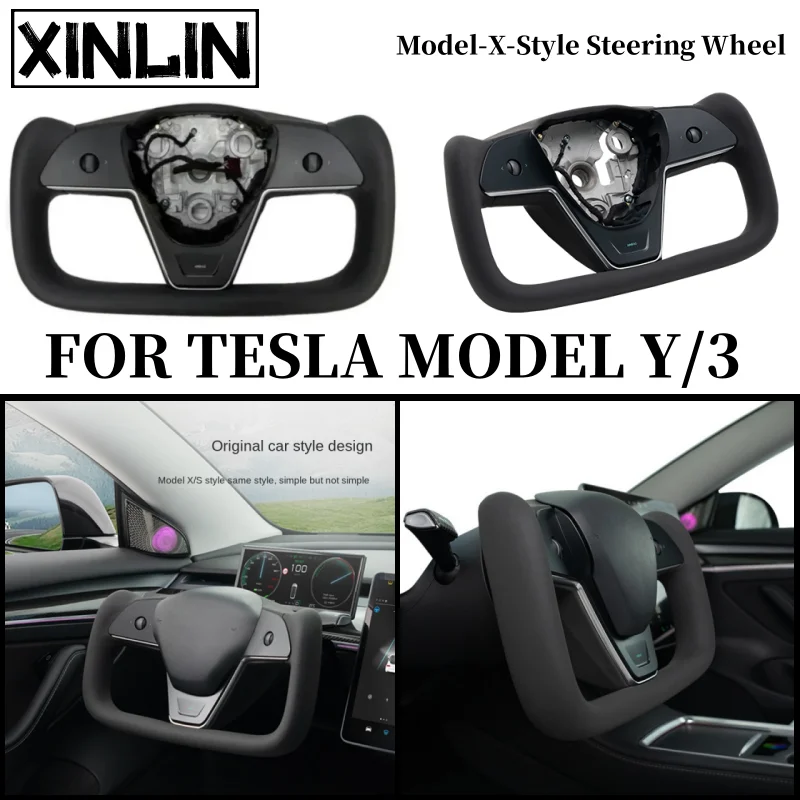 Yoke Handle Model Y 3 Heating Steering Wheel Model-X-Style For Tesla Personalized Racing Leather Customized Model Y 3 2017-2024