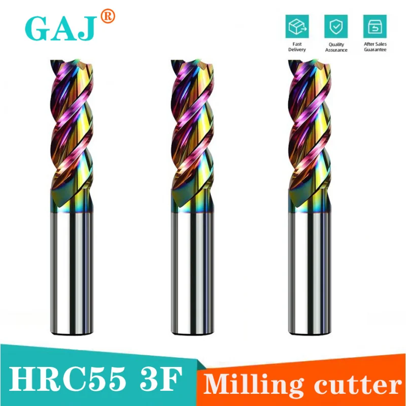 HRC55 3F End Mill 3 Flutes Aluminum Milling Cutter 123456789   20 Tungsten Carbide DLC Coated CNC High Performance Machining Too