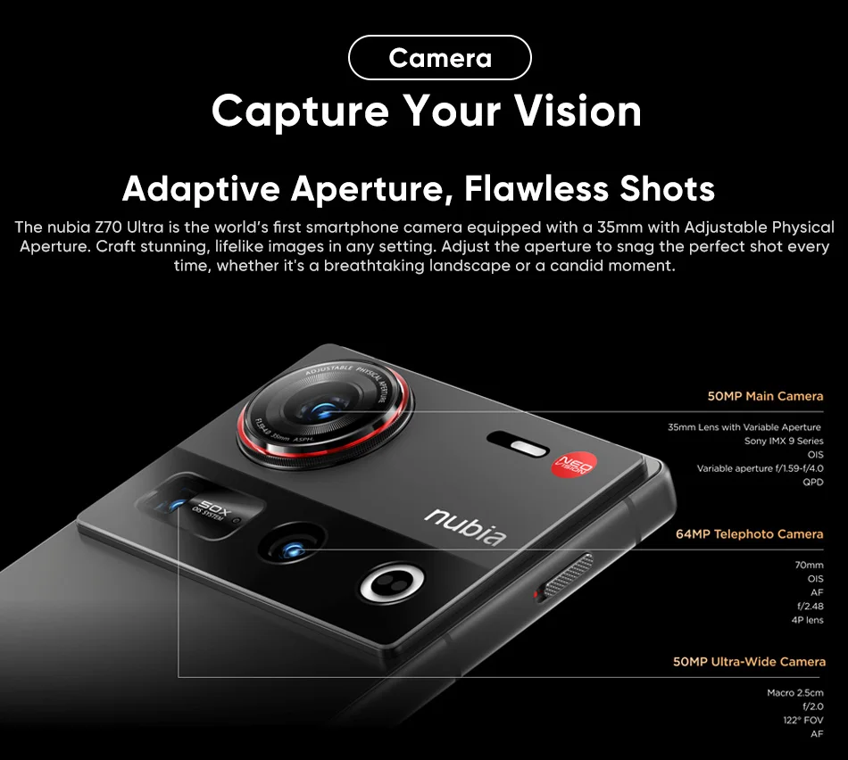 nubia Z70 Ultra 5G Global Smartphone Version Snapdragon 8 Elite '144Hz OLED Display mAh Akku 64MP Kamera Android 15 – Detail 18
