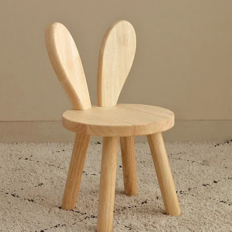 Household Solid Wood Stool Shoeshine Stool Children Backrest Small Chair Wooden Bench Square Stool Coffee Table Rabbit Ears