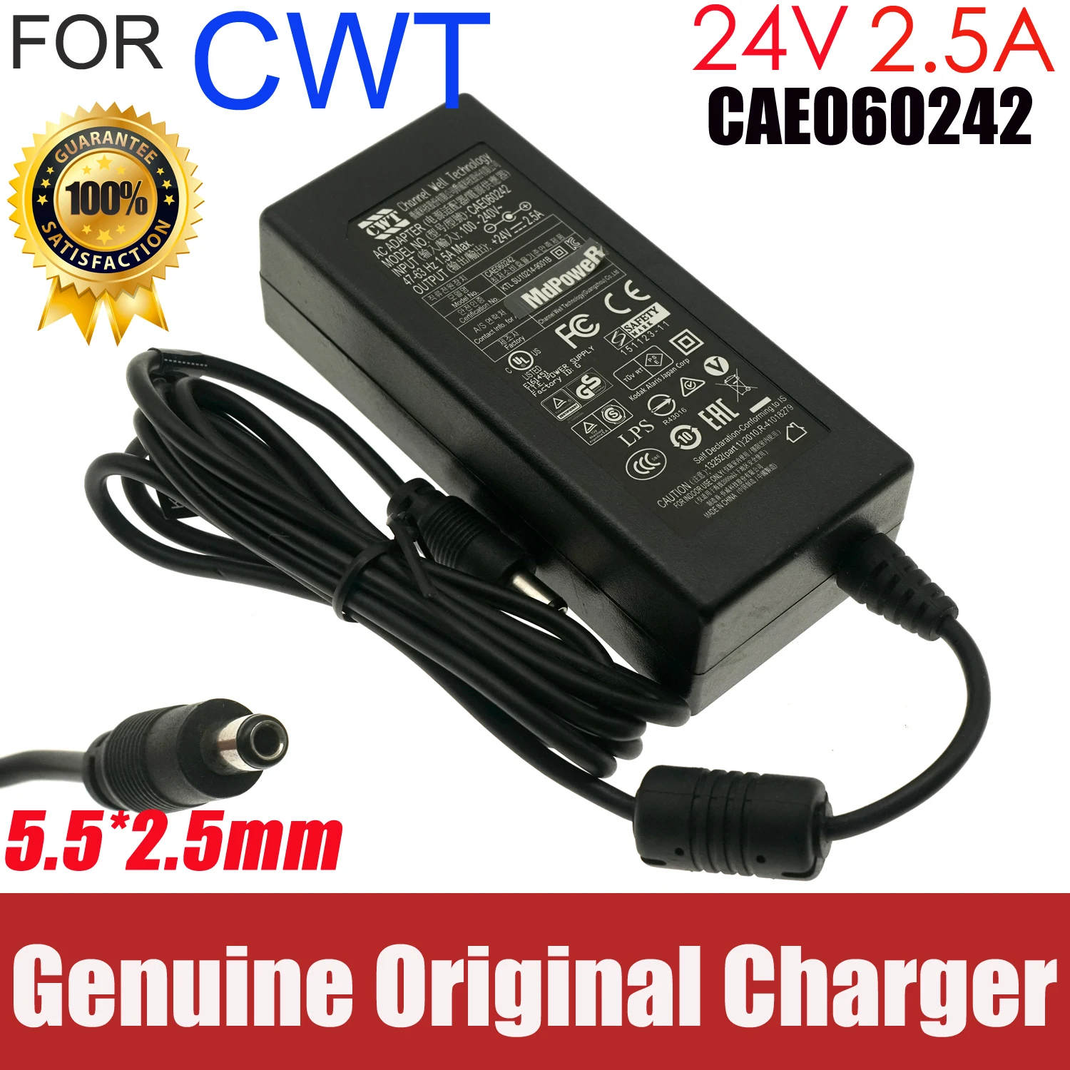 Genuine CWT CAE060242 Ac Adapter 60W Charger 24V 2.5A for Kodak Scanner I2900 I3200 i1120 1150 Power Supply With 5.5x2.5mm Tip