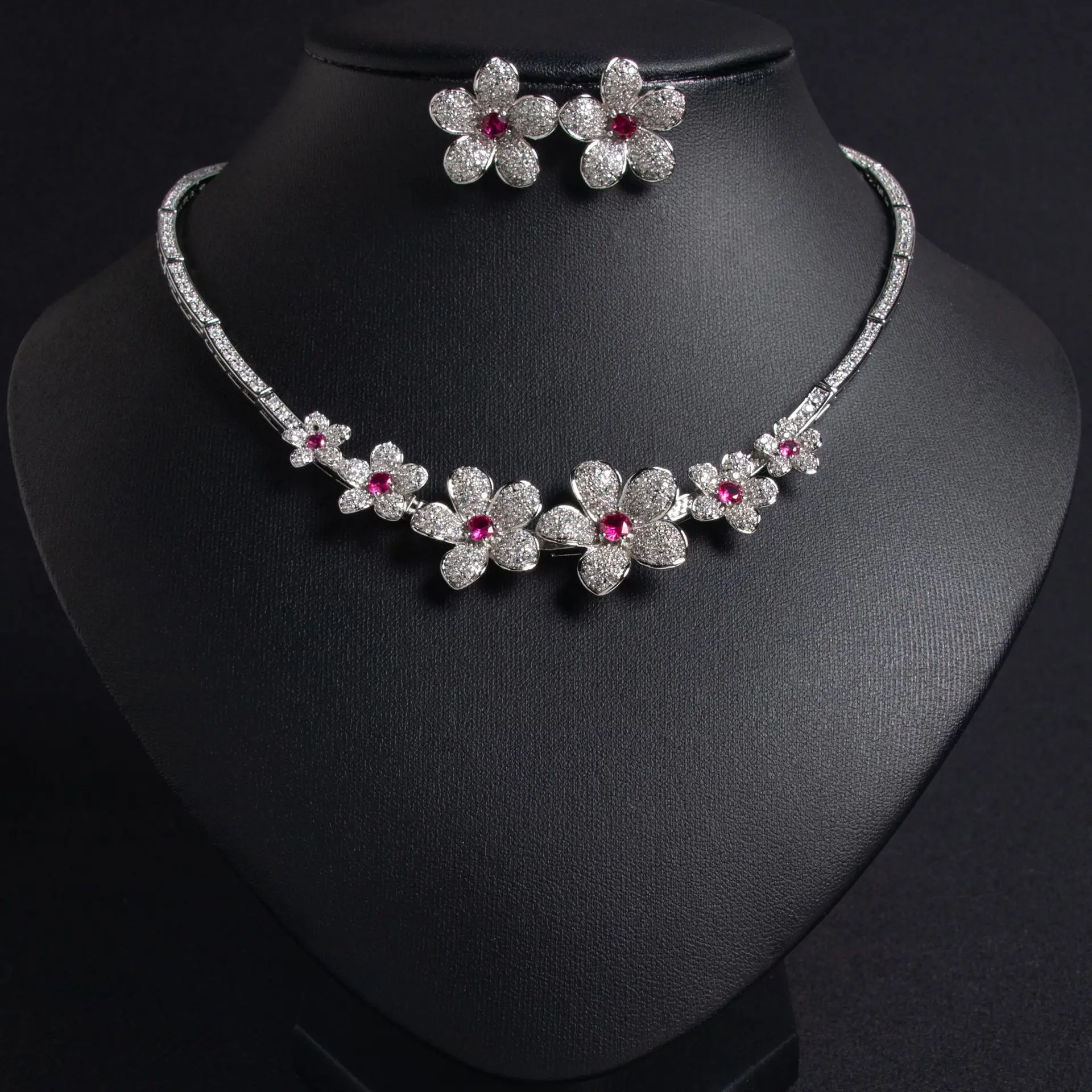 سوبر جميلة قلادة أقراط زهرة قوي مصقول مجوهرات الزفاف إكسسوارات فتيات مجموعة حفلة خطوبة هدية عطلة M-56 #2