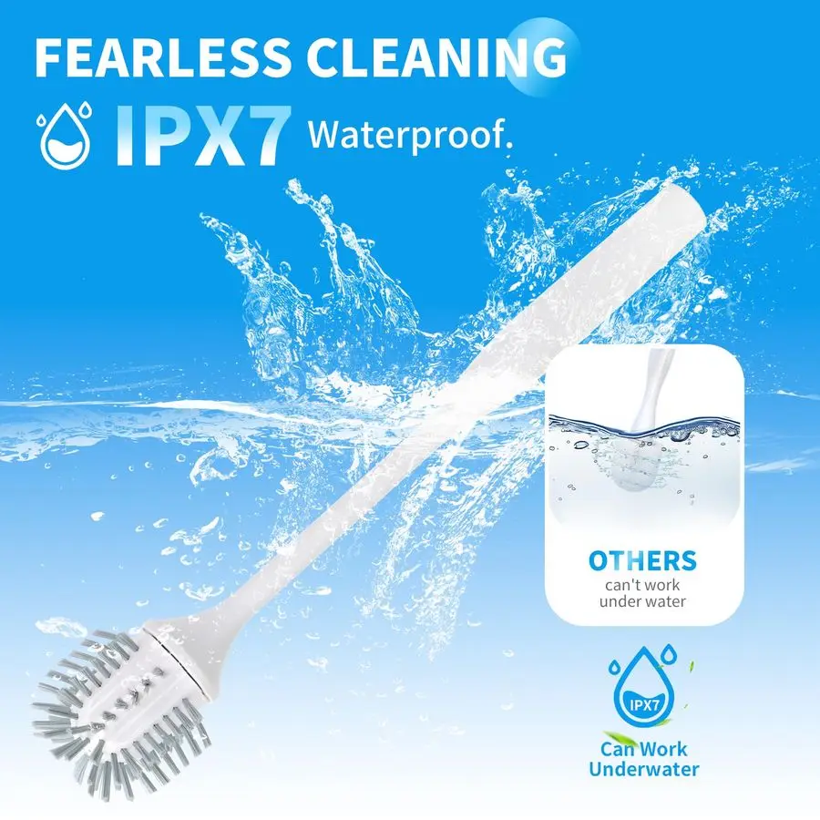 Scopino per WC, potente lavapavimenti ultra silenzioso, spazzola autopulente impermeabile IPX7 per malta per vasca da bagno, spazzola rotante senza fili