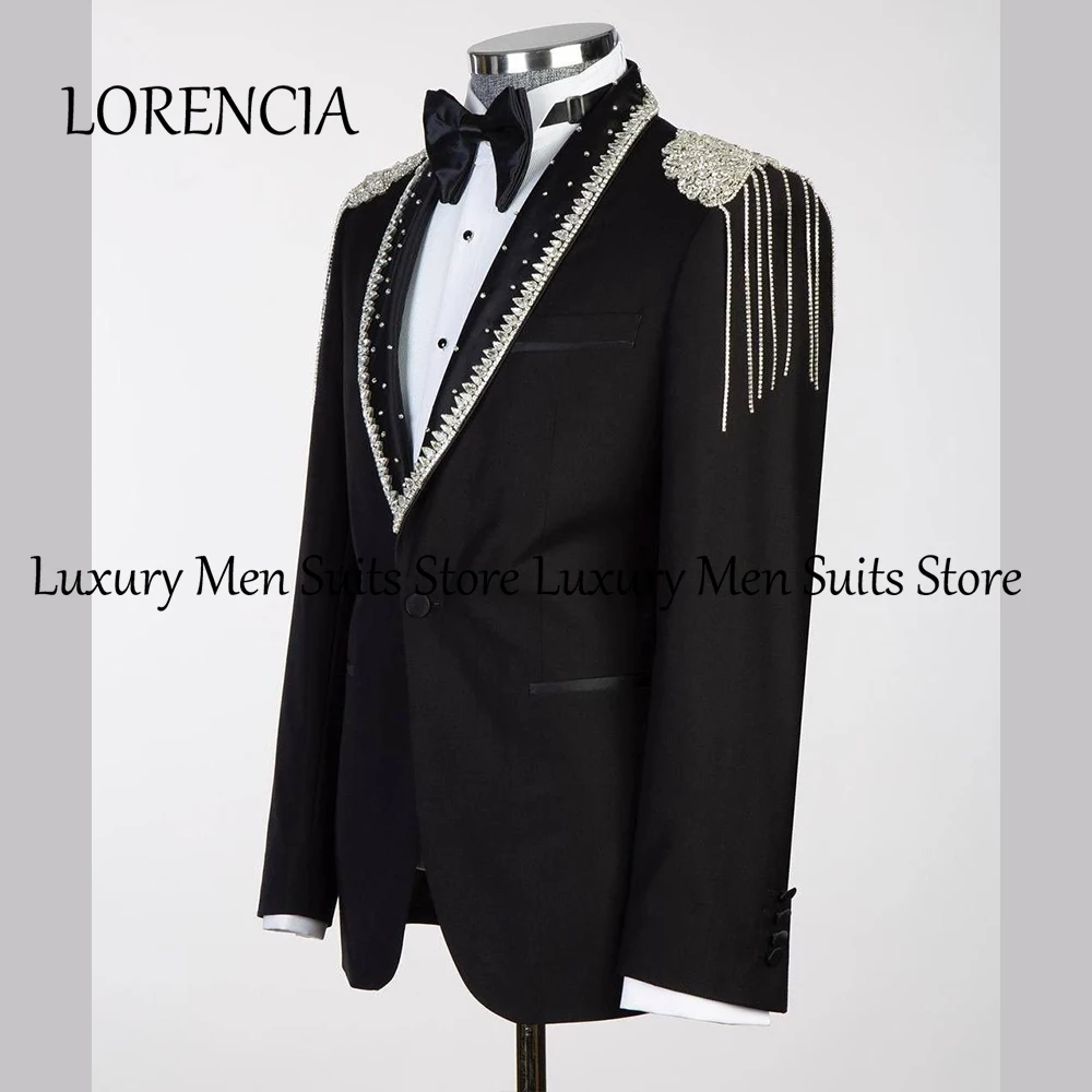 

Sparkly Tassel Beading Suits for Men 2 Piece Shawl Collar Wedding Party Outfits Tuxedos Customized Blazer Pants costumes homme