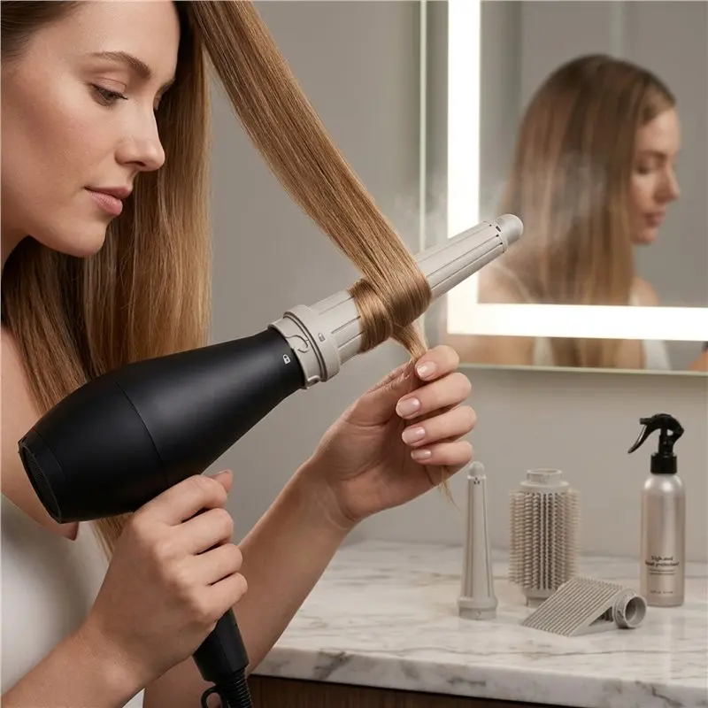 A005-Upgraded Round Volumizing Brush+ Long Hair Curling Barrels+ Tension Comb Kit- 5PCS For Shark Flexstyle HD400 Attachment
