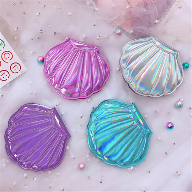 

CX179 Shell Shape Makeup Mirror 2X Magnifying Mirror Portable Makeup Vanity Foldable Laser Pocket Mirror Cosmetic Hand Compact