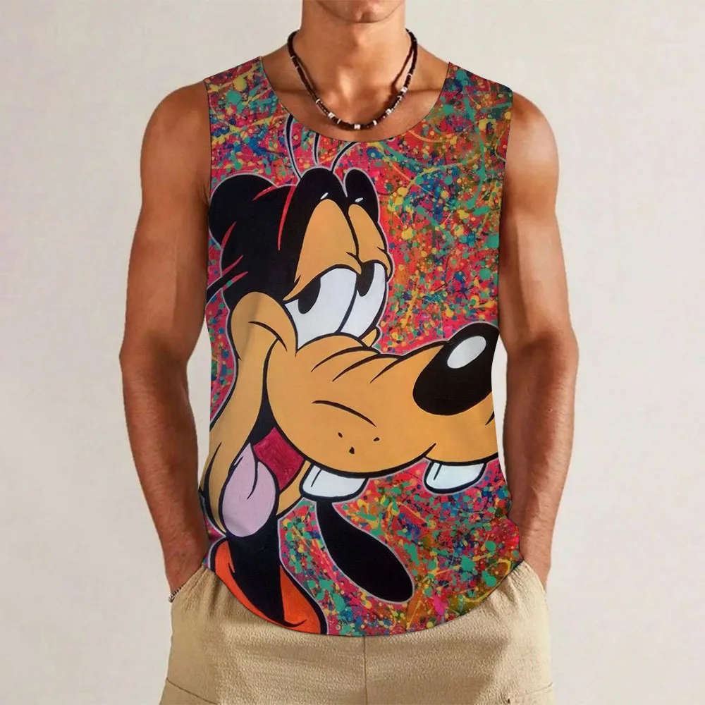

men's Disney Goofy Printvest fitness training jacket Four seasons solid color tight sleeveless T-shirt teenagers casual Joke