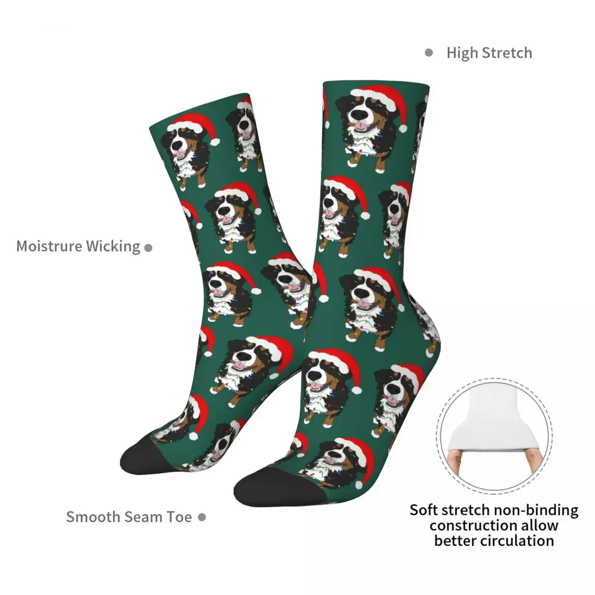 Christmas Bernese Mountain Dog Socks Harajuku Super Soft Stockings All Season Long Socks Accessories for Man's Woman's Gifts