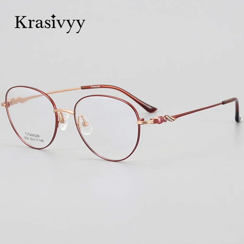 

Krasivyy Pure Titanium Diamond Glasses Frame Women Luxury Ultralight Vintage Round Prescription Eyeglasses Lady Optical Eyewear