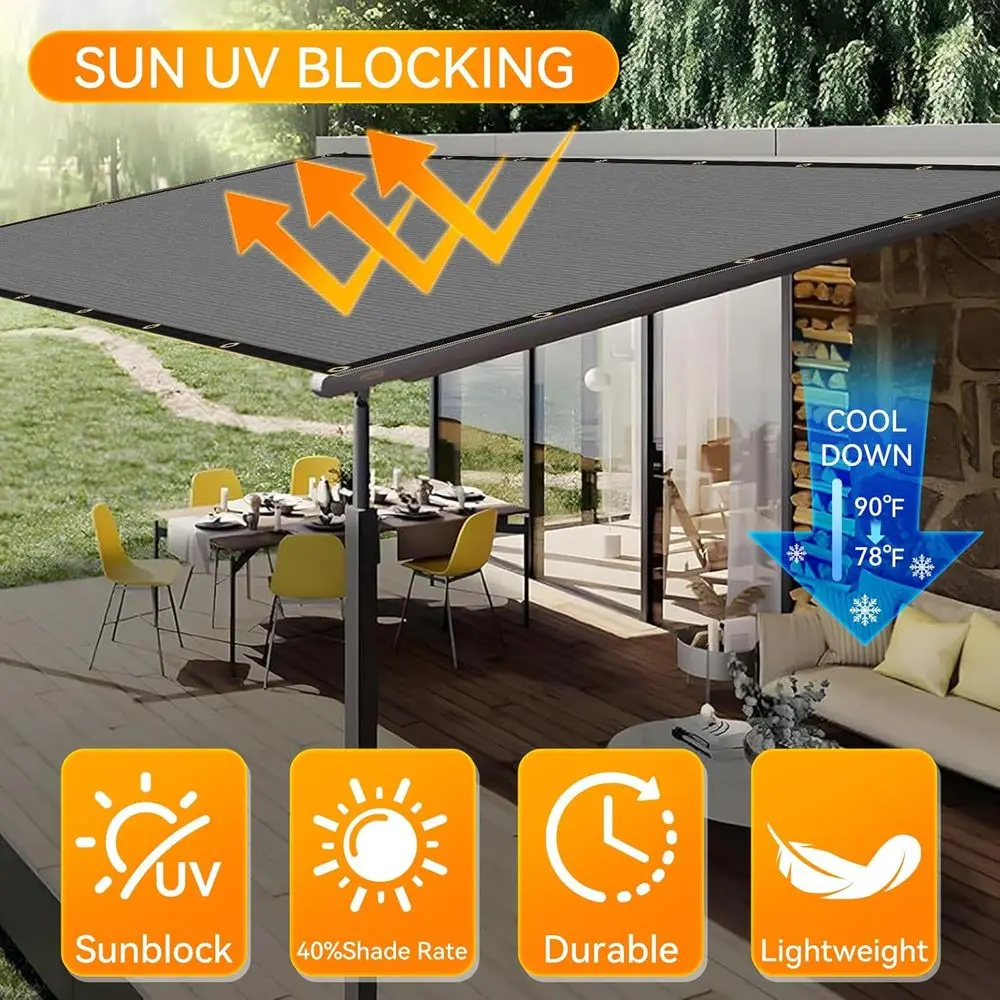 내구성 있는 12x24 피트 블랙 그늘막 천 황동 고리 포함 야외 햇빛 차단 및 덮개용