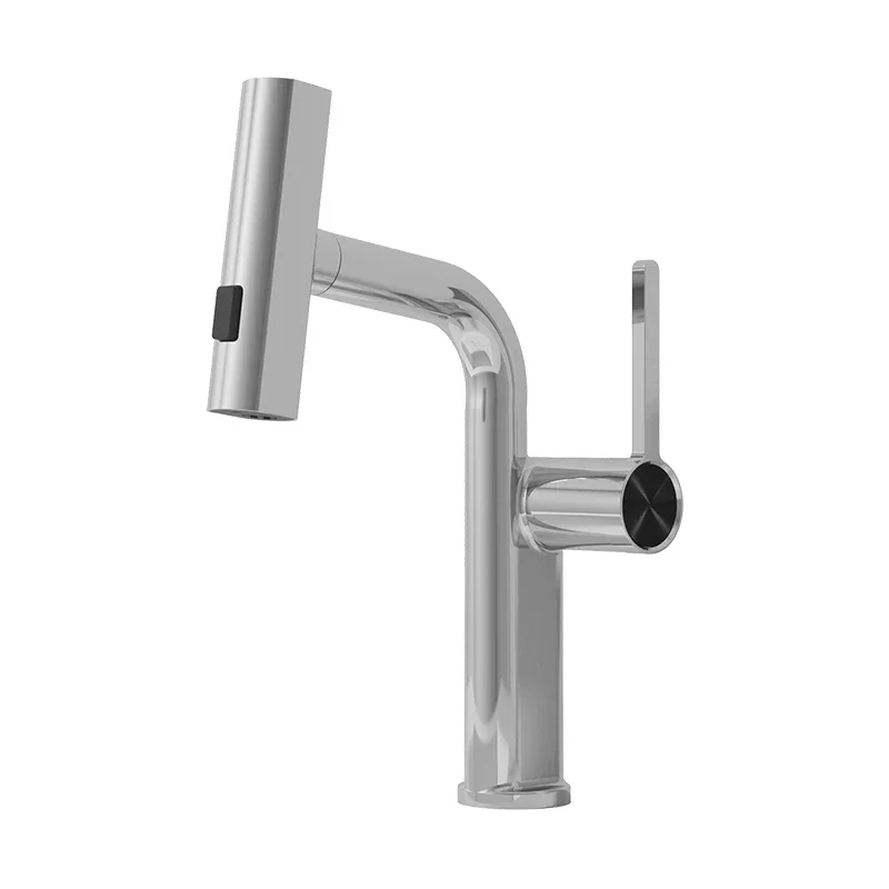 

All copper gun gray pull-out faucet hot and cold toilet washbasin bathroom cabinet washbasin digital display faucet