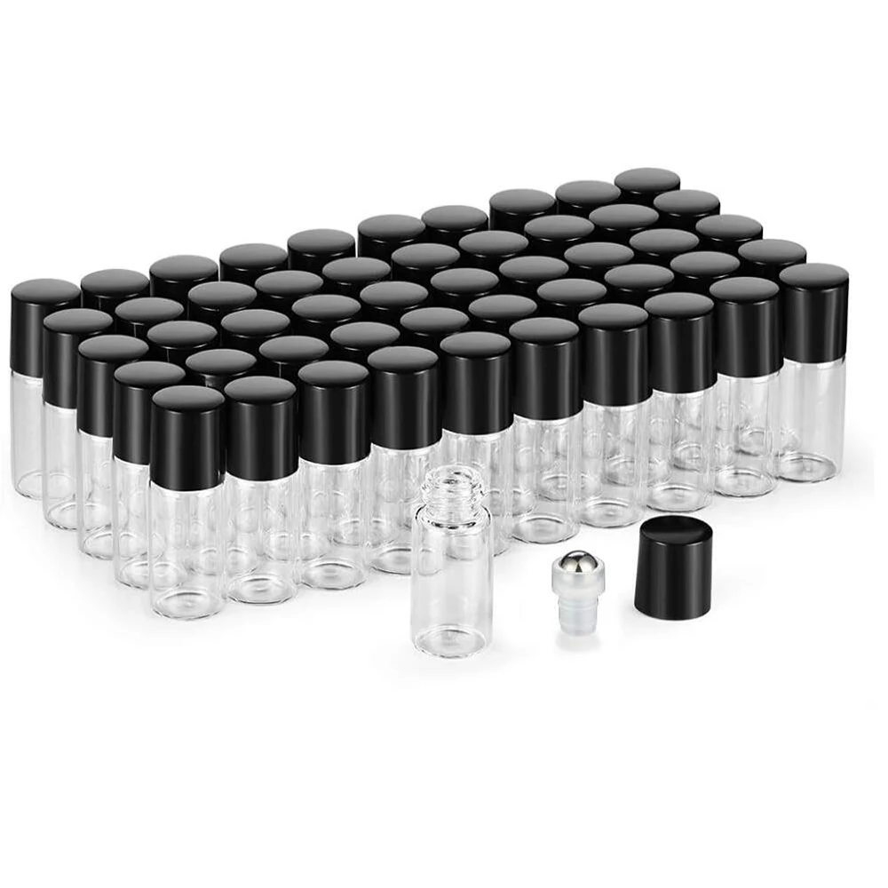 

50 Pack 3ml Clear Glass Sample Vials For Essential Oils,Empty Glass Roller Bottle With Stainless Steel Roller Ball