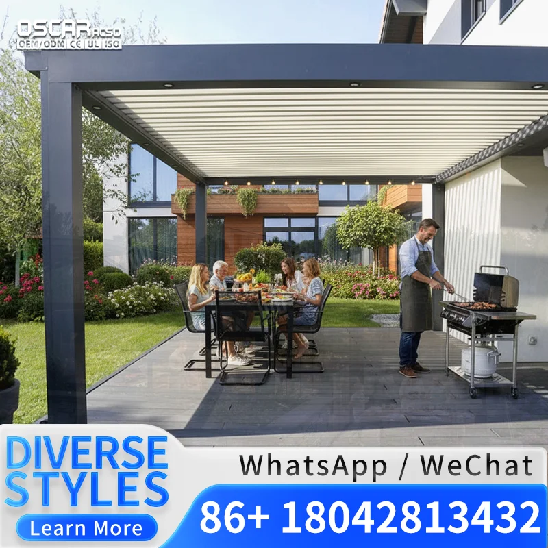 3x3 3x4 4x4 4x6 4x8 Modern Outdoor Motorized Louvered  Waterproof Exterior Powder Coated Aluminium Patio Structure Suitable for