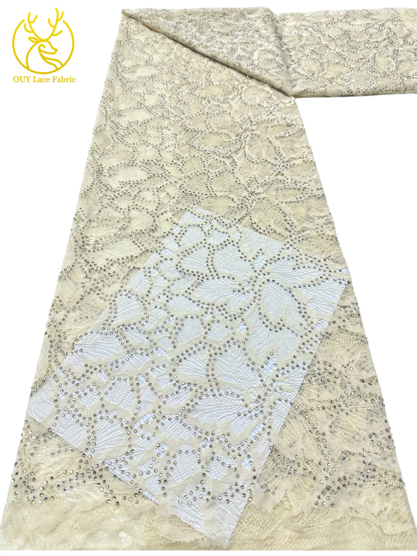 Nigerianischer Glasdiamant-Tüll-Spitzenstoff, französische Pailletten-Spitze, afrikanischer Spitzenstoff für Partykleid, Hochzeitskleid, 5 Yards – Detail 11