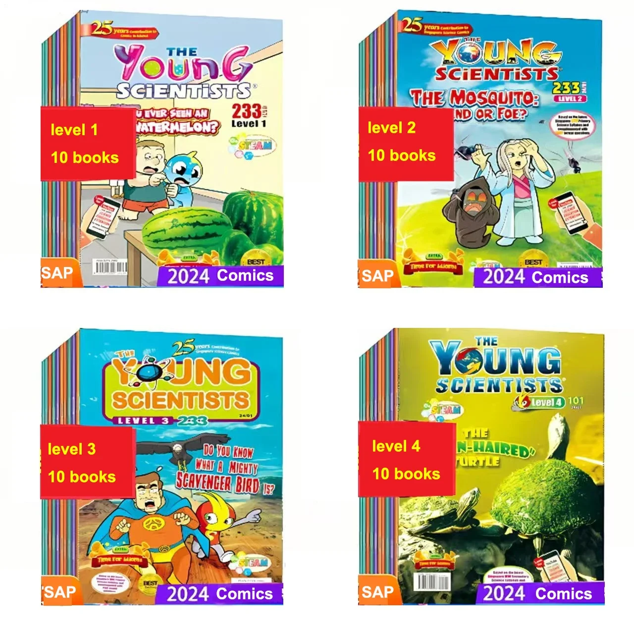 40 Books The Young Scientists Level 1 to 4/ 2024 Collector's Set SAP Singapore Science Journal Comics English Picture Book