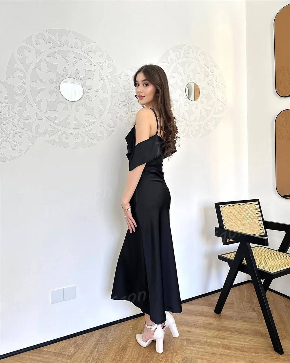 Toofan Черные платья для выпускного вечера на тонких бретельках по индивидуальному заказу A Line с открытыми плечами Женские вечерние платья Свадебное платье для помолвки