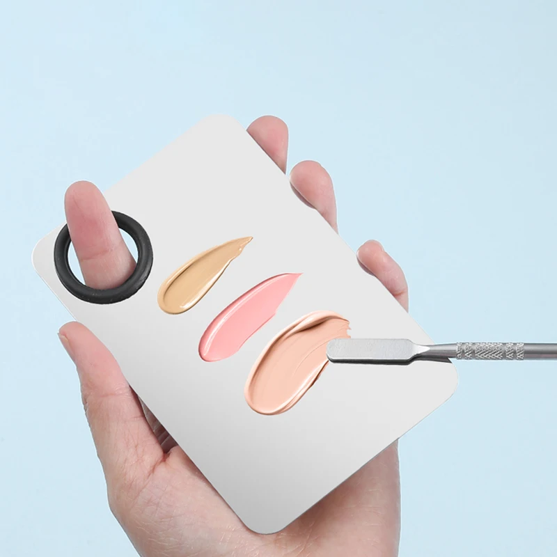 قطعتان من لوحات الألوان المصنوعة من الفولاذ المقاوم للصدأ وعصي الألوان مجموعة مكياج أدوات مطابقة الألوان محمولة وعملية وقابلة للغسل