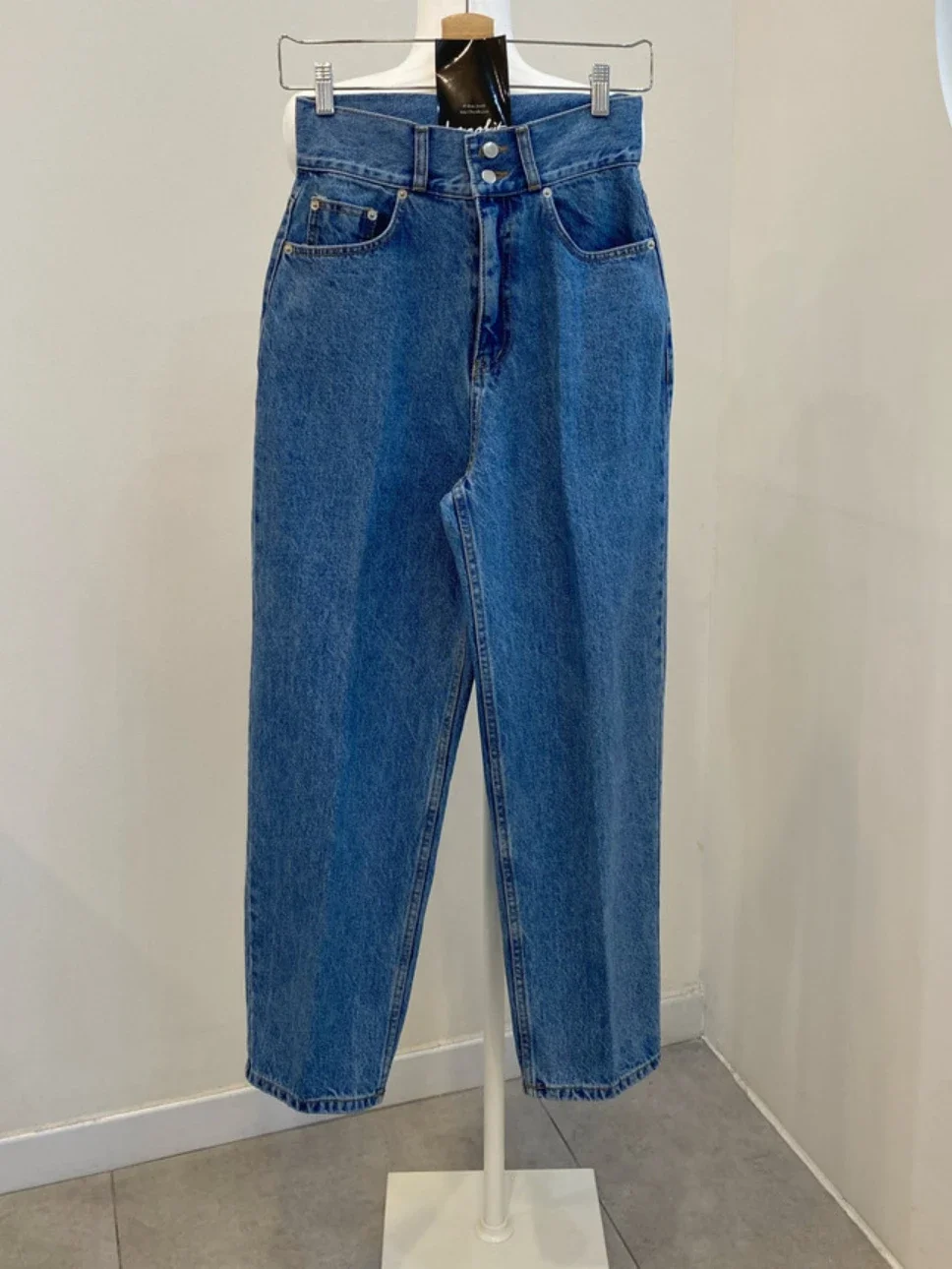 Inverno velo denim calças femininas coreano retro botão cintura alta jeans solto emagrecimento moda simples reta harem calças