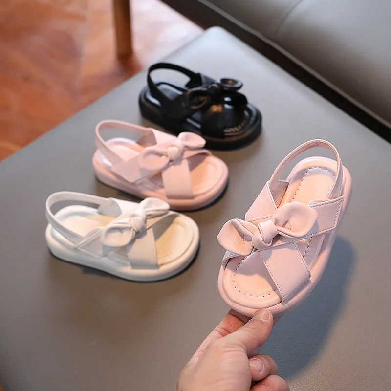 Children Shoes Summer Style Fashion Bow Soft Soled Sandals Trendy Versatile Kids Casual Shoes Elegant Girls Party Dresses Shoes