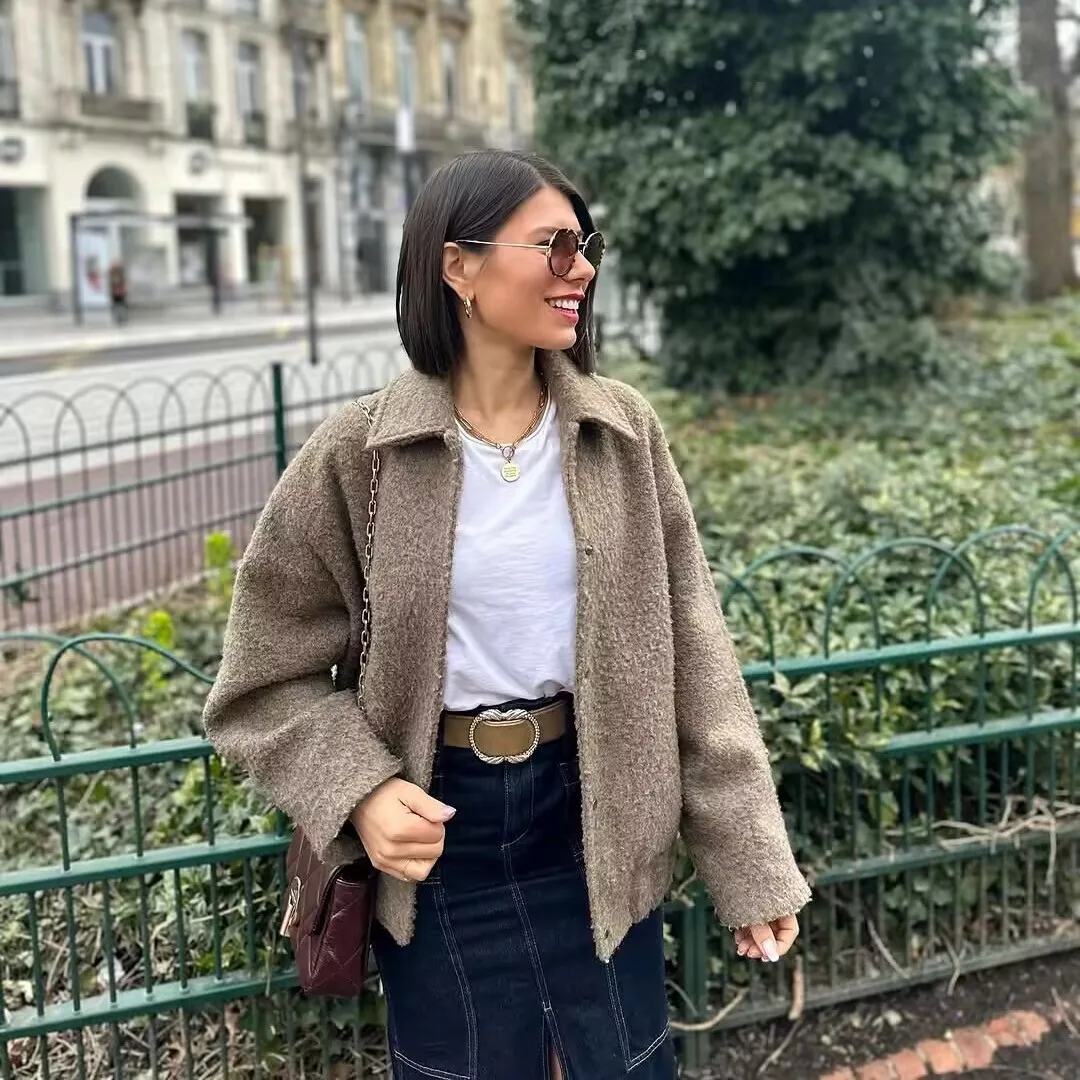 

Sli Design Classic Lazy Sle Ultra ular Slimming Versatile Two Color Woolen Coat Streetwear Straight Leg Long Sve ...