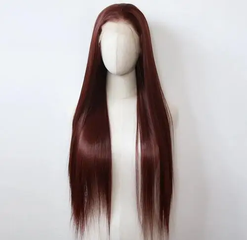 Reddish Brown Wig 13x4 Synthetic Lace Front Wig Long Straight Lace Front Synthetic Wig Pre Plucked Heat Resistant Fiber Hair