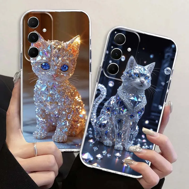 

Luxury Crystal Cat Design For Samsung Galaxy Note 20 10 F12 M23 F23 M14 F15 M54 M55 Ultra Plus 5G Transparent Phone Case