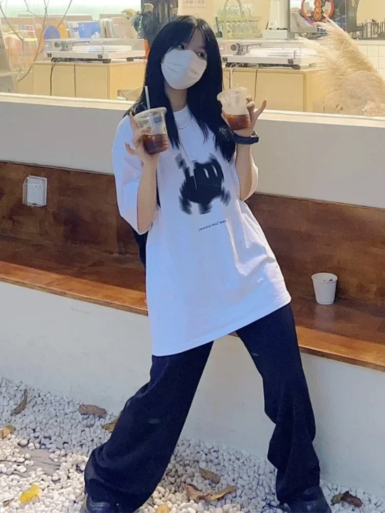 Summer Y2k Aesthetic Print Basic Short Sleeve T-shirts Streetwear All Match Loose Tops Women Casual Harajuku O Neck Tees