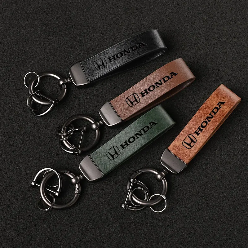 Luxury Genuine Leather Keychain Car Key Ring Holder Jewelry Custom Gift For Honda Fit Vezel City Civic Jazz BRV HRV CRV Car