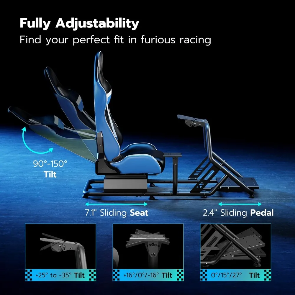 Sim Racing Cockpit with Adjustable Seat Wheel Stand for PS5 PS4 PC Gaming