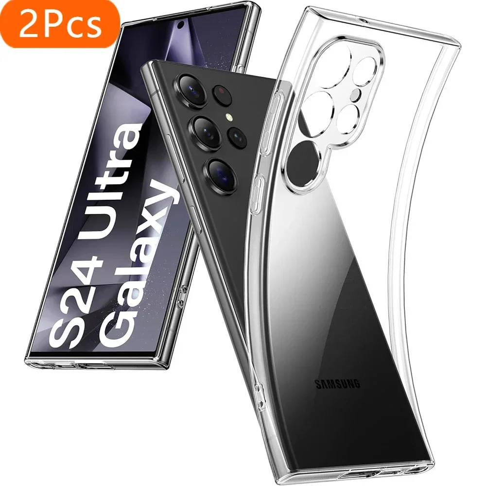 

2Pcs Ultra-Thin Silicone Soft Case For Samsung Galaxy S25 Ultra Clear Back Cover For S24 S23 S22 S21 Ultra FE Plus Transparent S