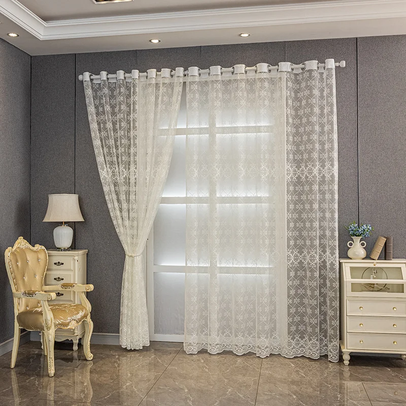 Geometric Jacquard Mesh Window Curtains for Living Room, Bedroom and Dining Room, Transparent Curtains, Lace Curtains