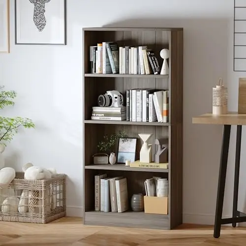 

Wood 5 Bookcase, Adjustable Layers Bookshelf, Tall Display , Narrow for Living Room, Bedroom, Room, Office, Walnut