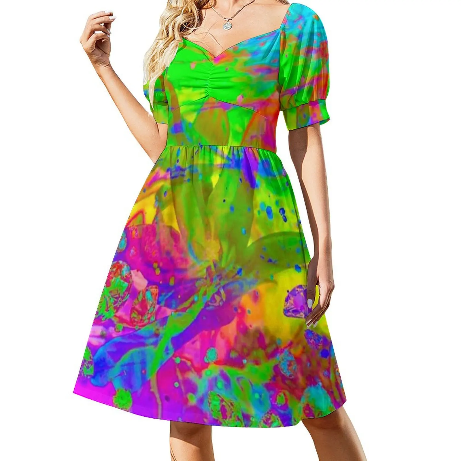 Neon Florals 103 Abito a maniche corte abiti da donna eleganti e graziosi abito da donna