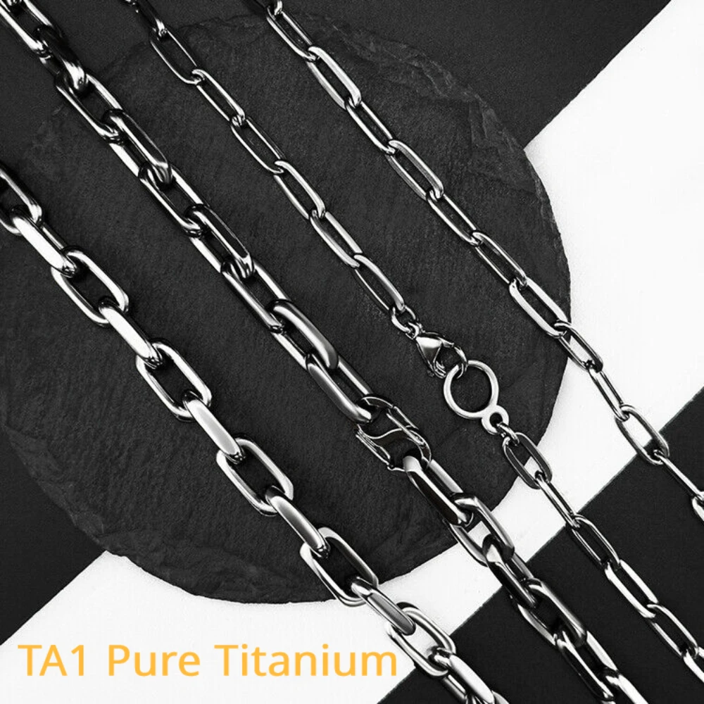 Fashion TA1 Pure Titanium Flat O Link Chain Bracelet Necklace for Men Women Sensitive Skin Anti-Allergy Titanium Chain Necklace