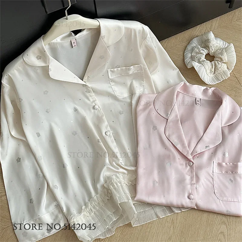 

Sweet Womens Pajamas Set Loungewear French Princess Style Sleepwear Long Sleeve Trouser Pijamas Suit Loose Casual Homewear Pjs