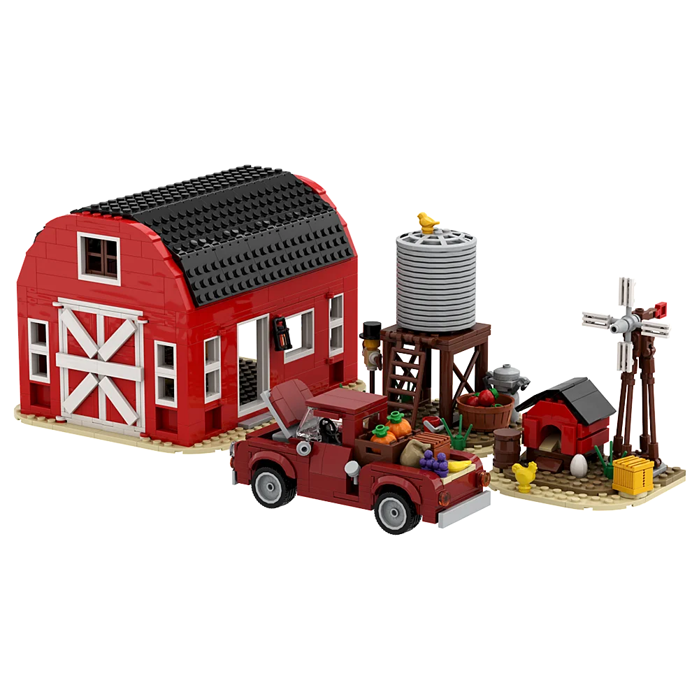 MOC Creative Design of Farm Cottage Architecture Building Block Rural Farmhouse Suit Bricks Toys For Children's Birthday Gifts