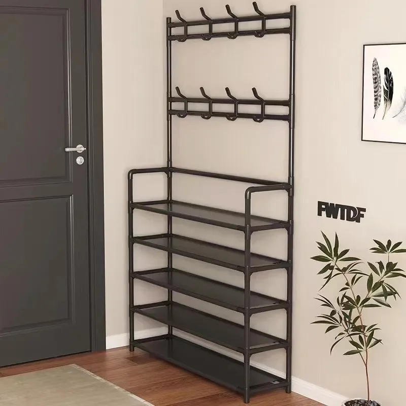 

Shoe Rack Organizer 5 Tier for Closet Entryway Free Standing Metal Storage Shoe Shelf with Hooks, Stackable Boot & Shoe Storage